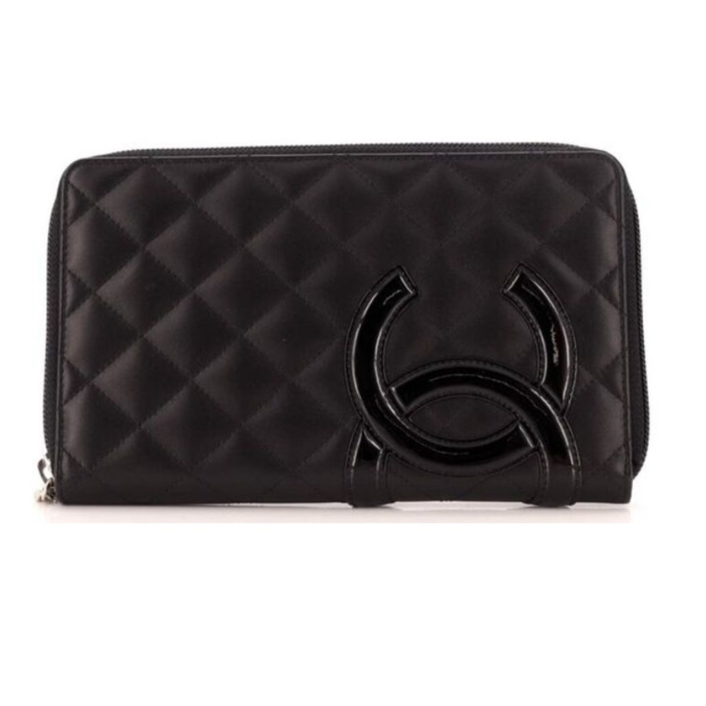 Authentic Chanel Zip Around Wallet Quilted Lambskin Black Wallet